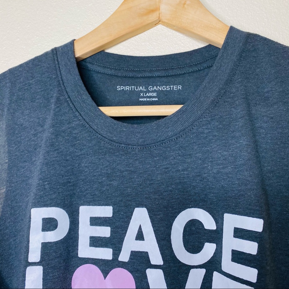 Spiritual Gangster Peace Love Light Crop Tank Top XL Graphic Yoga Tee Gray - Picture 5 of 9